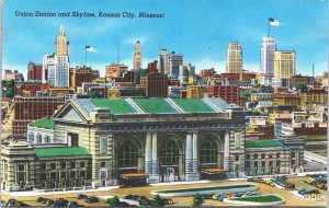 USA Union Station and Skyline Kansas City Missouri Vintage Postcard 09.29