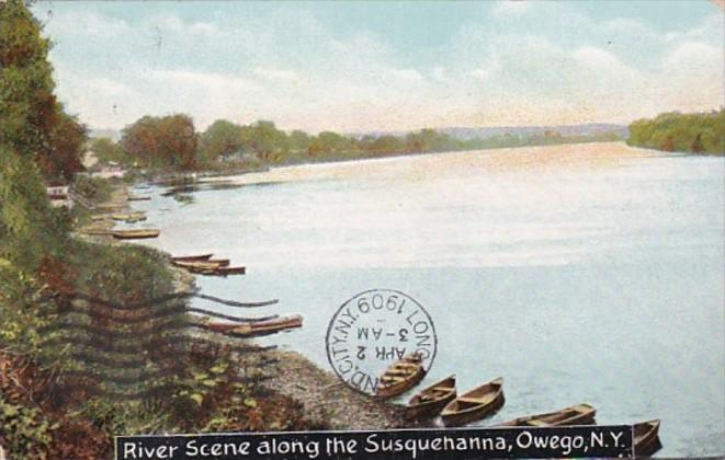 New York Owego River Scene Along The Susquehanna River 1909