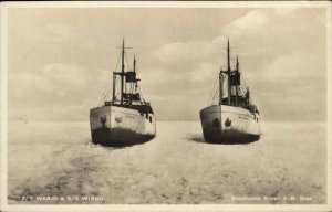 Steamers Boats, Ships SS Warjo & SS Wirgo in Ice c1920s Real Photo Postcard