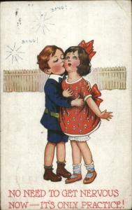 Kids Romance Girl Looks Scared IT'S ONLY PRACTICE Outdated Humor Postcard