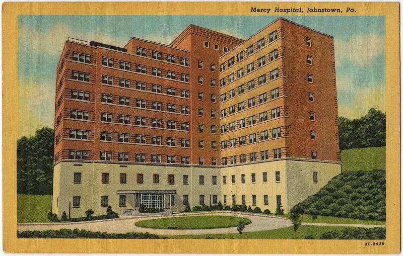 1957 Johnstown PA Mercy Hospital Building Pennsylvania RARE Linen Era Postcard