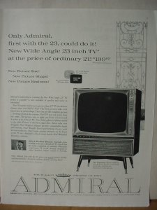 1960 Admiral Wide Angle 23 Inch Television TV Vintage Print Ad 10044