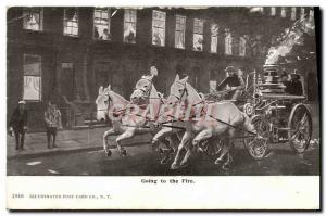 Old Postcard Firefighters Going to the fire Horses