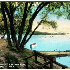 c1910s Waterloo IA Bathing Beach Lafayette Park Photo Postcard Cedar River A46