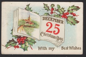 DECEMBER 25 Christmas Day With my Best Wishes embossed pm1912 ~ Und/B