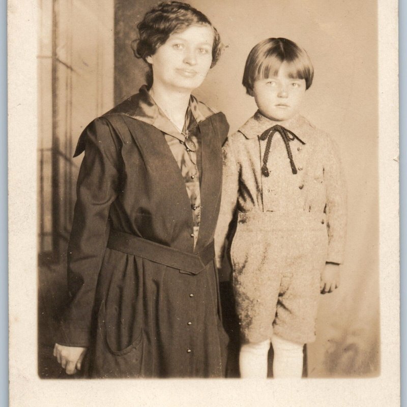 c1910s Lovely Young Lady & Little Boy RPPC Mother & Child Portrait Big Lips A187