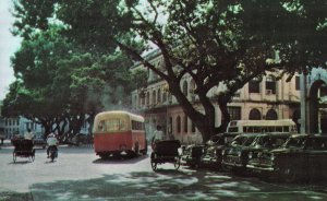 VINTAGE POSTCARD STREET SCENE RICKSHAWS CLASSIC CARS NAM WAN HONG KONG