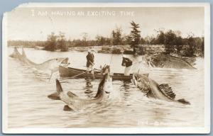 FISHING ANTIQUE 1915 EXAGGERATED REAL PHOTO POSTCARD RPPC