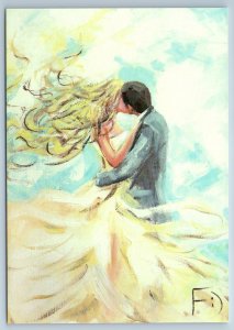 COUPLE in LOVE Kisses Man Woman Passion Higher than Clouds New Unposted Postcard