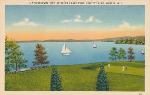 Geneva NY, New York - Seneca Lake from Country Club Golf Course - Linen