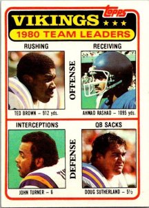 1981 Topps Football Card '81 Vikings Leaders Brown Rashad Turner  sk60497