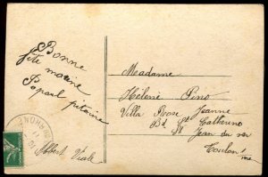 Ne nous pressons pas trop! Vintage French RPPC. Little girl at lunch.Tinted. SEB