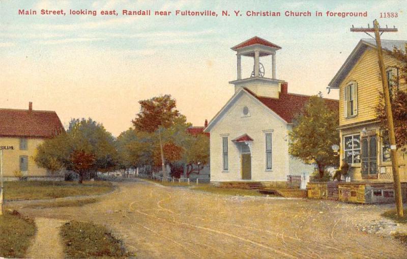 Randall New York east on Main Street Christian Church antique pc Z11082