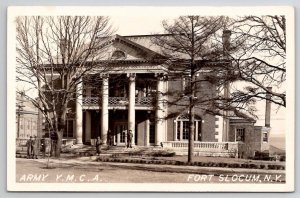 Fort Slocum NY Army YMCA Soldiers Posing For Photo RPPC c1940 Postcard Y25