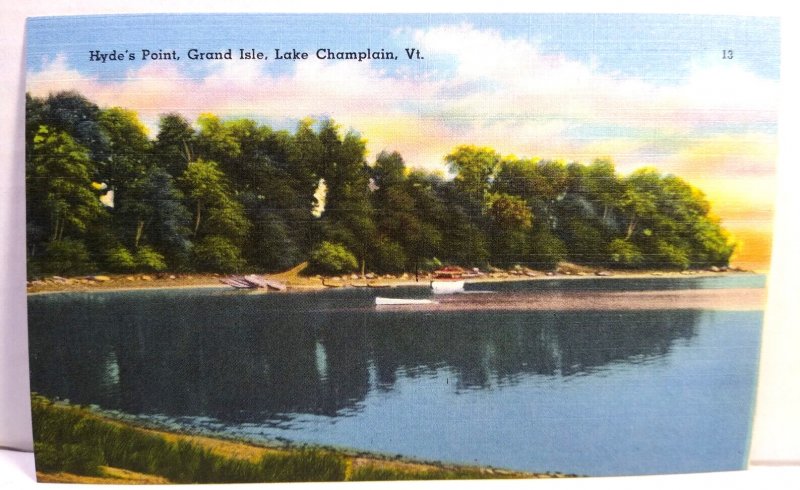 Hyde's Point Grand Isle Lake Champlain Vermont Linen Postcard NOS Tichnor Island
