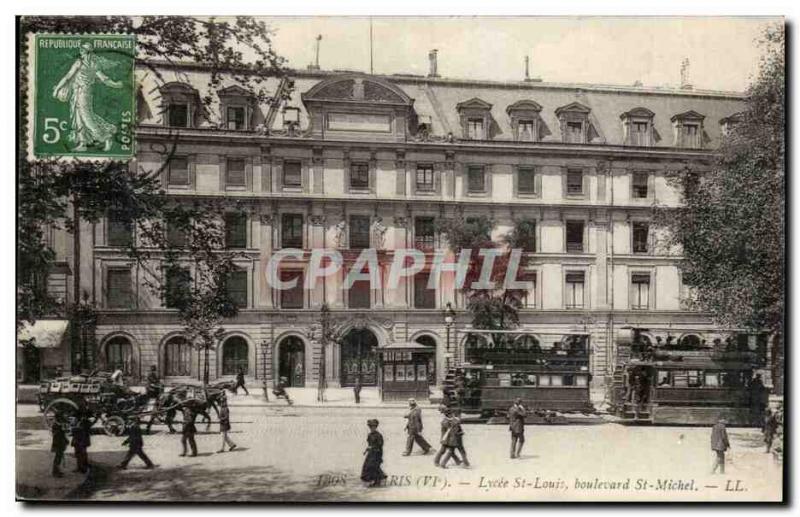 Paris Postcard Old Lycee St. Louis Boulevard St Michel (trams)