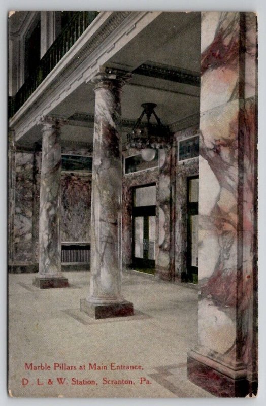 Scranton PA Marble Pillars At Main Entrance D L & W Station Postcard K26