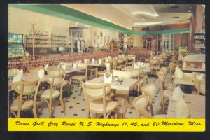 MERIDIAN MISSISSIPPI DAVIS GRILL RESTAURANT INTERIOR ADVERTISING POSTCARD