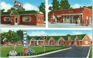 BLACKFISH LAKE, AR Arkansas JIM'S COURTS & GAS STATION c1950s Roadside Postcard