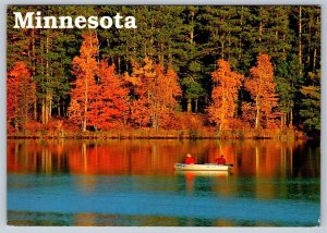 Fall Fishermen, Minnesota, 1993 Postcard, Double Ring Cancel And Metered Postage