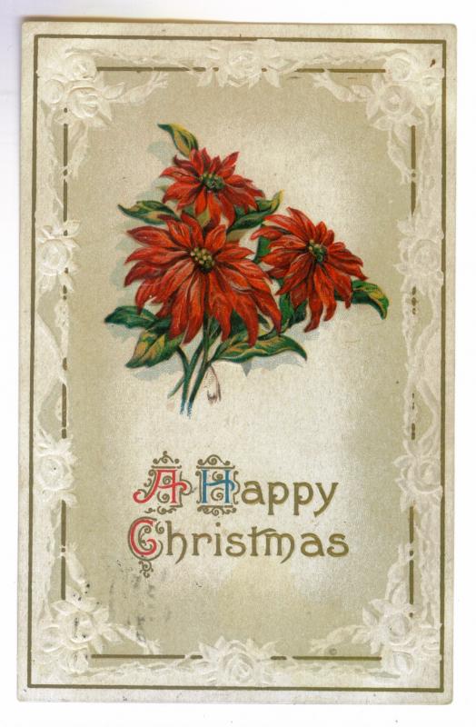 Whitehall to Petoskey, Michigan 1912 used, embossed Christmas Postcard