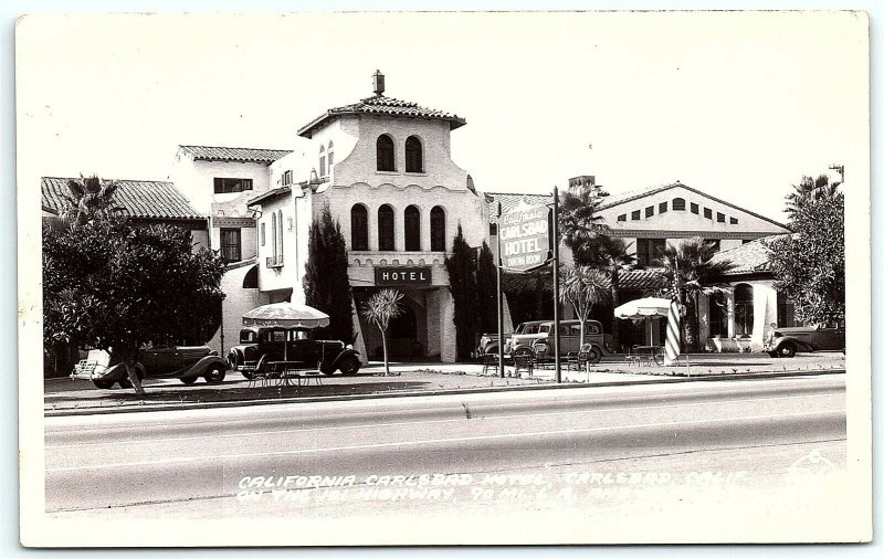 VTG Postcard Real Photo RPPC California CA Carlsbad Hotel 1938 Car Frashers B1