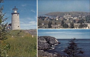 Monhegan Maine ME Aerial View Lighthouse Coastal 1950s-60s Postcard