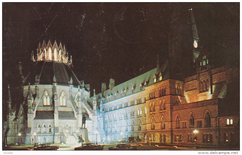 Library & Parliament Bldgs at night , OTTAWA , Ontario , Canada , PU-1963