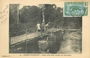 French Congo aspect of a rustic bridge over a river 1913 TCV stamp