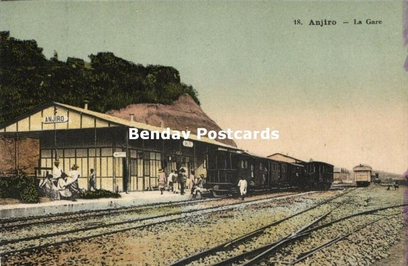 madagascar, ANJIRO, La Gare, Railway Station, Steam Train (1910s)