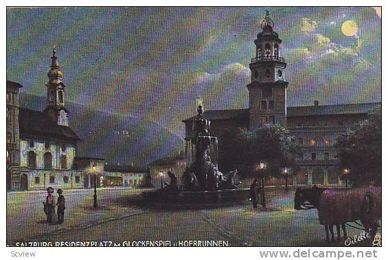 Saltzburg , Residenzplatz m. Glockenspiel u. Hofbrunnen, Austria , PU-1909 TU...