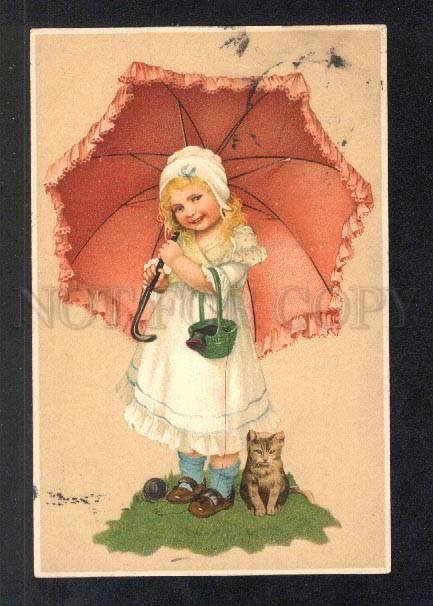 033068 Lovely Girl & KITTEN. Vintage MEISSNER & BUCH