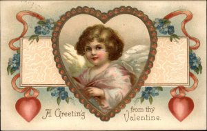 Valentine Cupid Hearts Flowers Embossed c1900s-10s Postcard