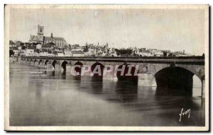 Old Postcard Nevers Bridge over the Loire and the Cathedral