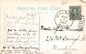 G45/ Millbury Massachusetts Postcard 1907 Centre Church Kids Homes Stores 