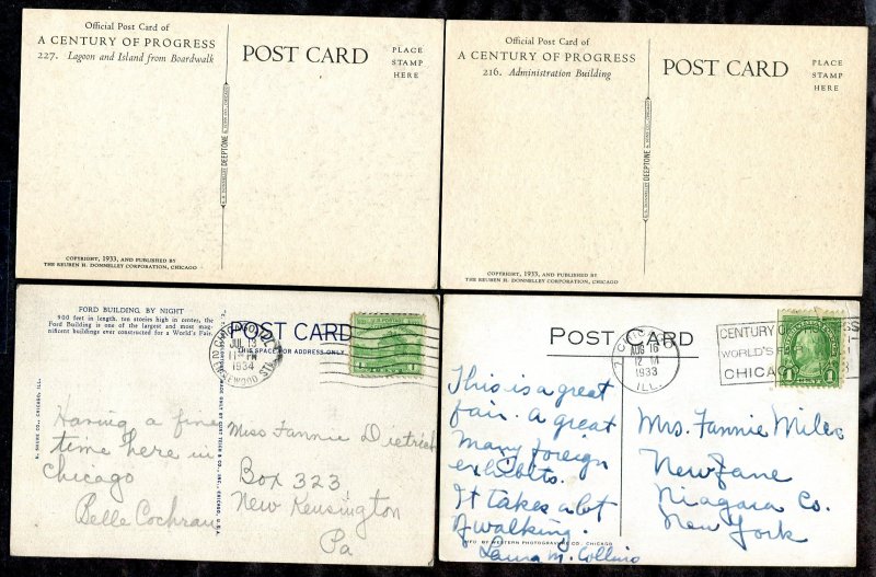 h2725 - CHICAGO 1933 Lot of (4) World's Fair Postcards