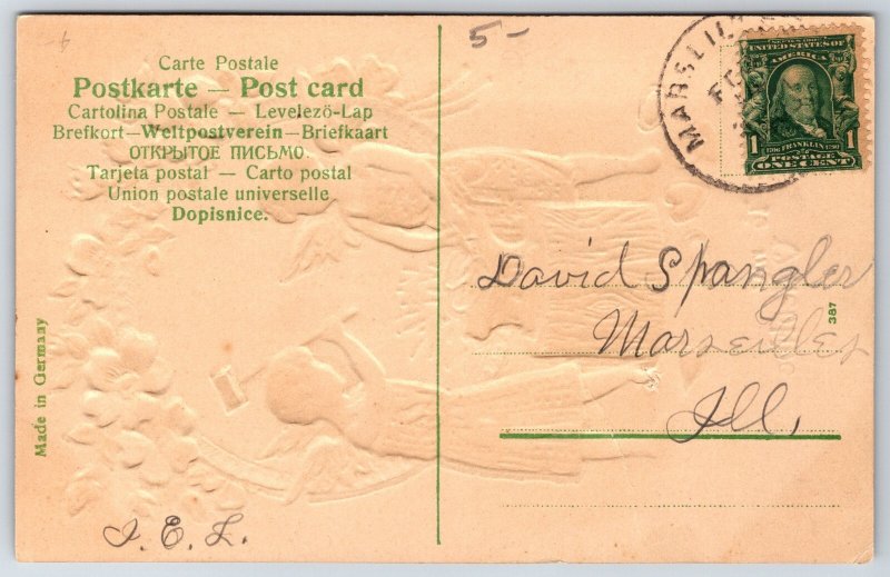 Valentine~2 Cupid Blacksmiths Join Wedding Rings Together~Gold Leaf~Wild Roses