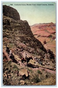 c1910's Horse Riders Cathedral Stairs Grand Canyon AZ Fred Harvey Postcard