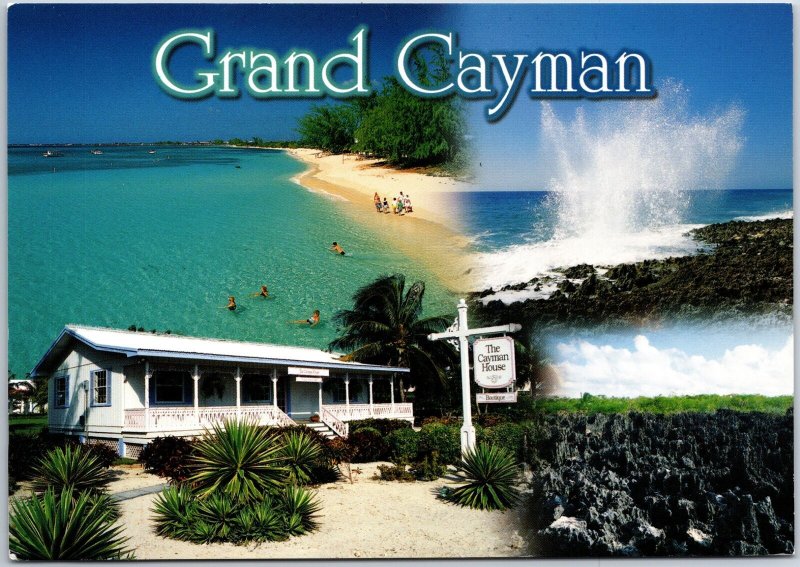 VINTAGE CONTINENTAL SIZED POSTCARD MOSAIC OF SCENES GRAND CAYMAN CAYMAN ISLANDS