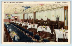 GAYLORD, Michigan MI ~ Interior SUGAR BOWL RESTAURANT c1940s Linen Postcard