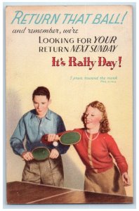 1946 Boy Girl Table Tennis Rally Day Milledgeville Illinois IL Postcard
