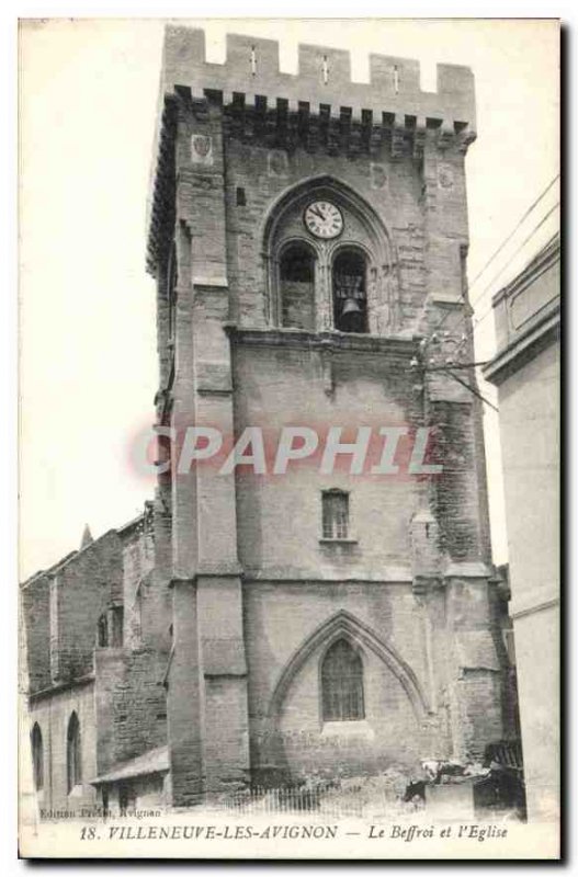 Old Postcard Villeneuve Avignon The Beeffroi and the Church