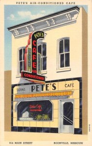 Pete's Air-Conditioned Cafe, Boonville, MO Roadside 1930s Linen Vintage Postcard