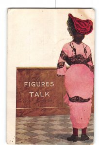 Comic Humor Postcard 1909 Woman Wearing Pink Dress Figures Talk