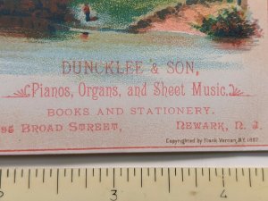 1882 Newark, NJ Duncklee & Son Pianos Trade Card Organs Sheet Music Autumn C53