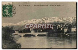 Postcard Grenoble Old Bridge of the Hospital and the Chaine des Alpes