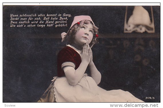 RP; Hand-tinted, Girl praying, wearing bonnet, PU-1917