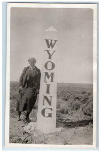 Wyoming WY RPPC Photo Postcard Sign Monument Hair Bonnett c1940's Unposted