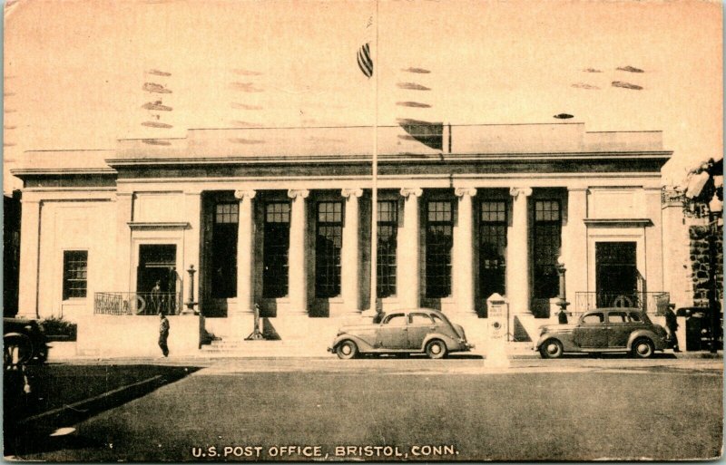 Vtg Postcard 1944 US Post Office Building Bristol, CT Connecticut 