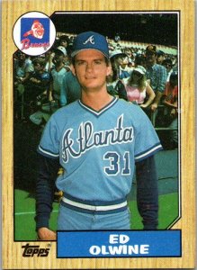 1987 Topps Baseball Card Ed Olwine Atlanta Braves sk3109